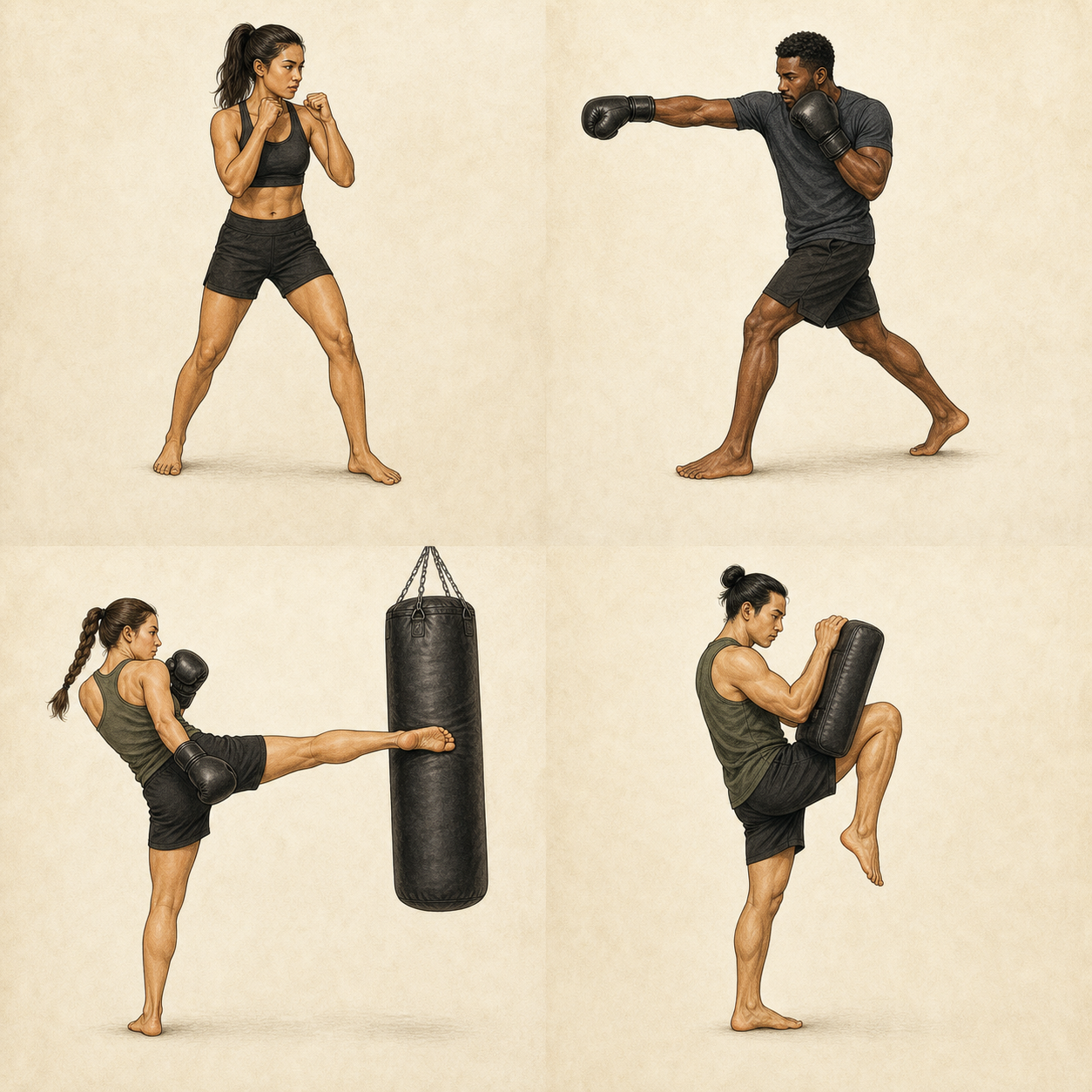 Lámina de ejercicios de artes marciales